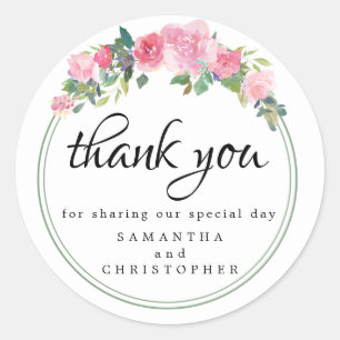 Moderne rosa florale Gastgeschenk Hochzeit Vielen  Runder Aufkleber