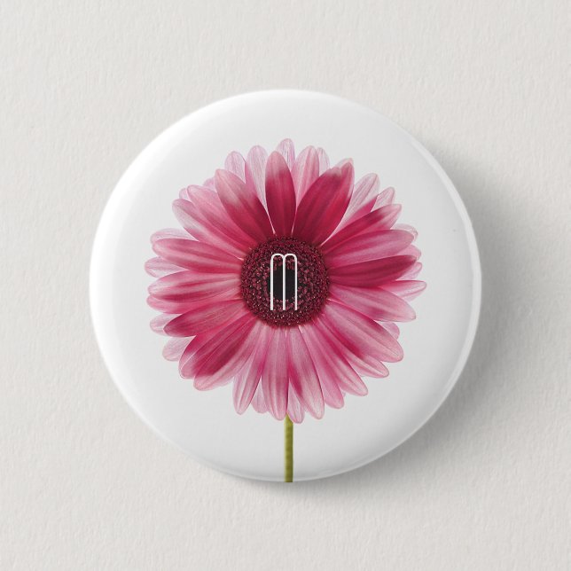 Moderne rosa florale Gerbera Daisy Button (Vorderseite)
