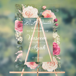 Moderne rosa florale islamische Begrüßung Acrylschild