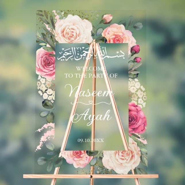Moderne rosa florale islamische Begrüßung Acrylschild (Neutral)