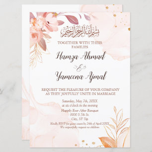 Moderne rosa florale islamische Hochzeit Einladung