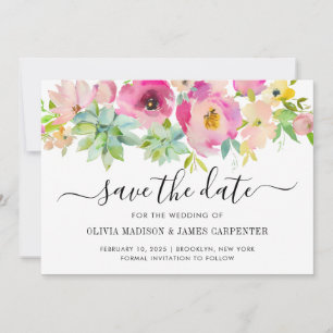 Moderne, rosa, florale Kakteen Hochzeit Save The Date