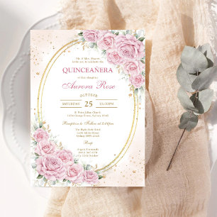 Moderne rosa florale Quinceanera-Einladung Einladung