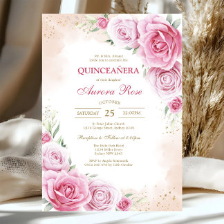 Moderne rosa florale Quinceanera-Einladung Einladung
