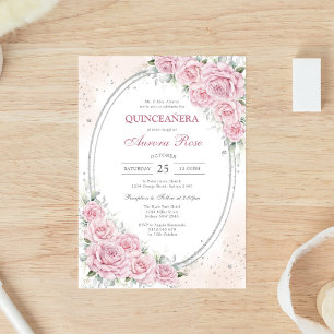 Moderne rosa florale Quinceanera-Einladung Einladung