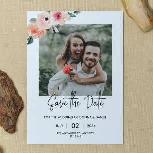 Moderne rosa, florale Save the Date FotoCollage Einladung
