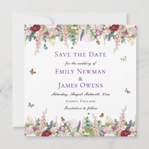 Moderne rosa Florals & Butterfliegen Save the Date