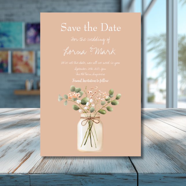 Moderne Rosa.; Flower Jar Save The Date Karte (Von Creator hochgeladen)