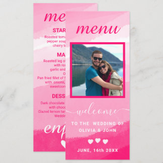 Moderne Rosa Foto Hochzeit Menükarte