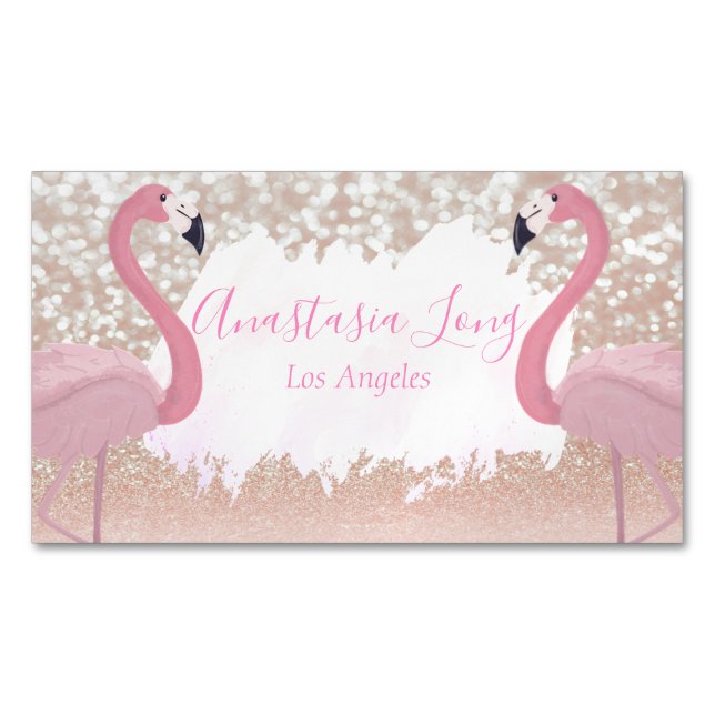 Moderne rosa Funkelnd Flamingo Magnet Business Car (Vorderseite)