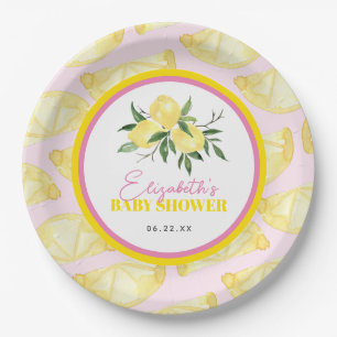 Moderne rosa gelbe Lemon Print Paper Teller