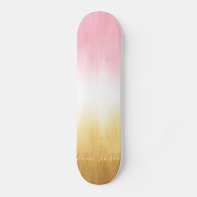 Moderne rosa gelbe Pinselstriche Ombre Skateboard (Vorderseite)
