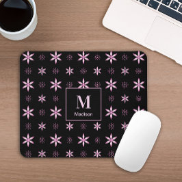 Moderne rosa geometrische florale Monogramm-Mauspa Mousepad