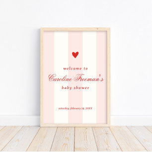 Moderne rosa gestreifte Herz-Valentins-Willkommen Poster