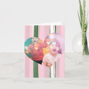Moderne rosa gestreifte Herzform Familienfoto Glüc Feiertagskarte