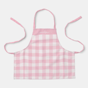 Moderne rosa Gingham-Skriptbezeichnung Schürze