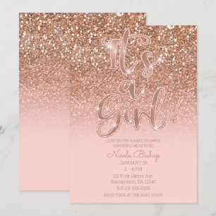 Moderne Rosa Glamour Glitter Baby Shower für Mädch Einladung