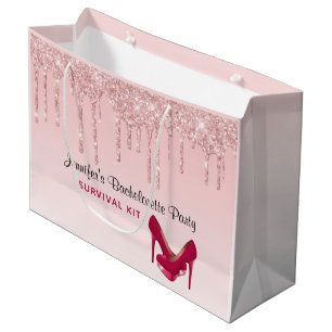 Moderne rosa Glittertropfen und High Heels Große Geschenktüte