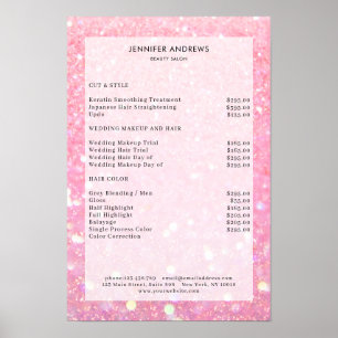 Moderne, rosa-glitzer-Friseursalon-Preisliste Post Poster