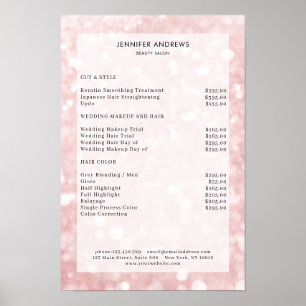 Moderne, rosa-glitzer-Friseursalons-Preisliste Pos Poster