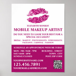 Moderne rosa Glitzer Lips, Makeup Artist Advert Poster