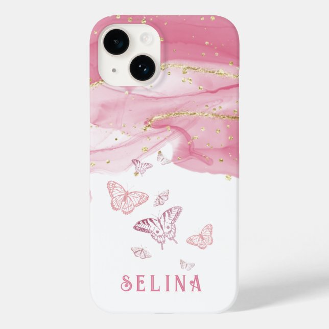 Moderne rosa Glitzer mit Monogramm Case-Mate iPhone Hülle (Rückseite)