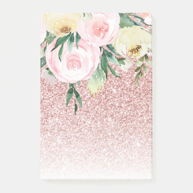 Moderne rosa Glitzer & Pasta Blume Sparkle Geschen Post-it Klebezettel (Vorderseite)