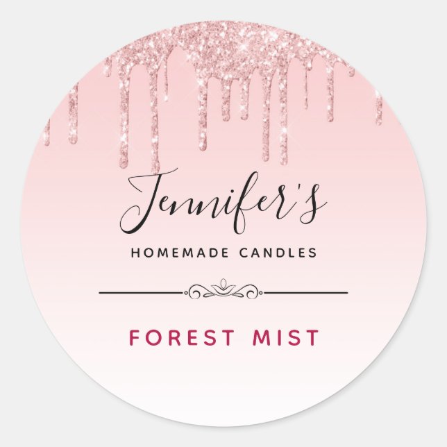 Moderne rosa Glitzer Tropfen Extravagant Kerze / S Runder Aufkleber (Vorderseite)