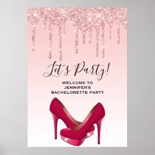 Moderne rosa Glitzer Tropfen & Heelse Bachelorette Poster