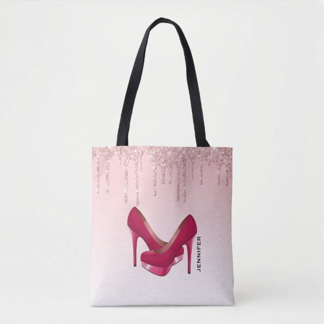 Moderne rosa Glitzer-Tropfen & High Heels (Vorderseite)