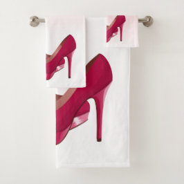 Moderne rosa Glitzer-Tropfen & High Heels Badhandtuch Set