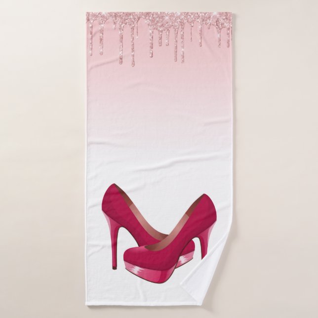 Moderne rosa Glitzer-Tropfen & High Heels Badhandtuch Set (Badehandtuch)