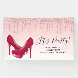 Moderne rosa Glitzer-Tropfen & High Heels Banner