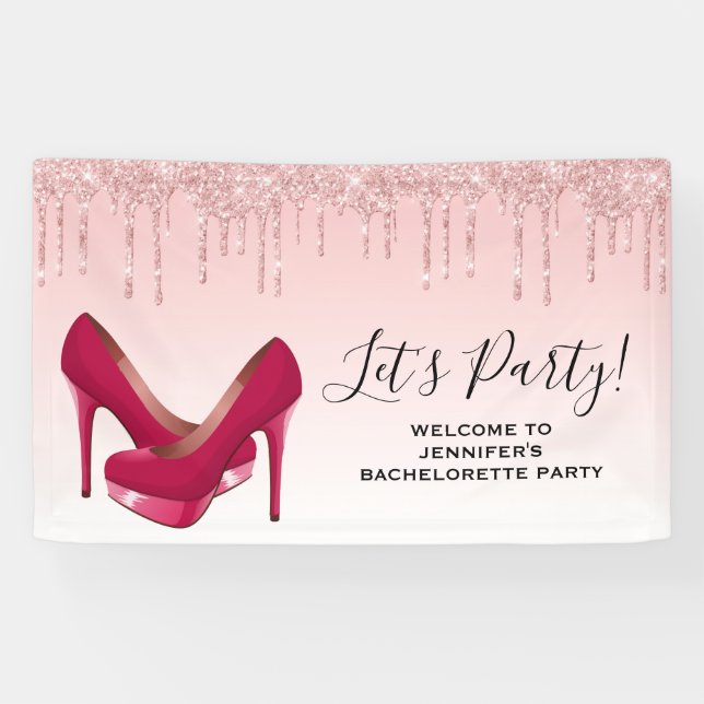 Moderne rosa Glitzer-Tropfen & High Heels Banner (Horizontal)
