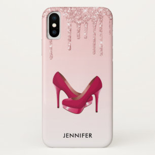 Moderne rosa Glitzer-Tropfen & High Heels Case-Mate iPhone Hülle