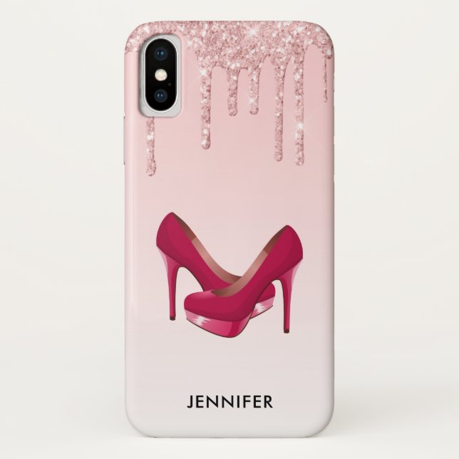 Moderne rosa Glitzer-Tropfen & High Heels Case-Mate iPhone Hülle (Rückseite)