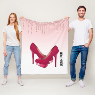Moderne rosa Glitzer-Tropfen & High Heels Fleecedecke