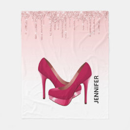 Moderne rosa Glitzer-Tropfen & High Heels Fleecedecke