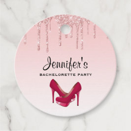 Moderne rosa Glitzer-Tropfen & High Heels Geschenkanhänger