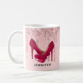 Moderne rosa Glitzer-Tropfen & High Heels Kaffeetasse