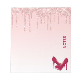 Moderne rosa Glitzer-Tropfen & High Heels Notizblock