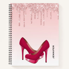 Moderne rosa Glitzer-Tropfen & High Heels Notizbuch