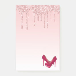 Moderne rosa Glitzer-Tropfen & High Heels Post-it Klebezettel