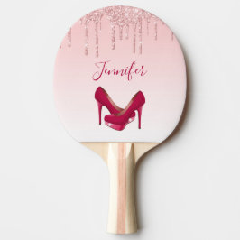 Moderne rosa Glitzer-Tropfen & High Heels Tischtennis Schläger