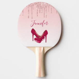 Moderne rosa Glitzer-Tropfen & High Heels Tischtennis Schläger