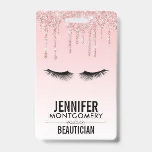 Moderne rosa Glitzer Tropfen und Black Eyelashes Ausweis