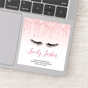 Moderne rosa Glitzer Tropfen und Black Eyelashes B Aufkleber