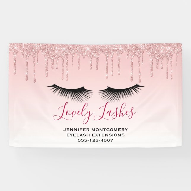 Moderne rosa Glitzer Tropfen und Black Eyelashes B Banner (Horizontal)