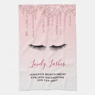 Moderne rosa Glitzer Tropfen und Black Eyelashes B Geschirrtuch