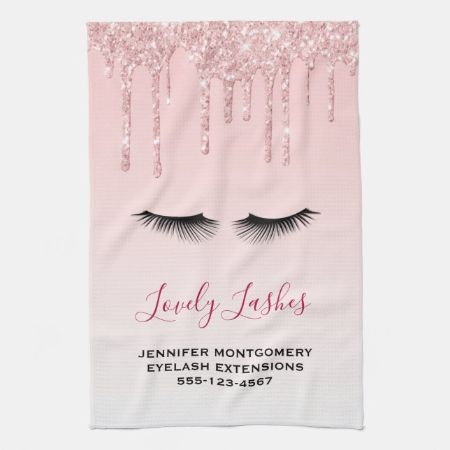 Moderne rosa Glitzer Tropfen und Black Eyelashes B Geschirrtuch (Vertikal)